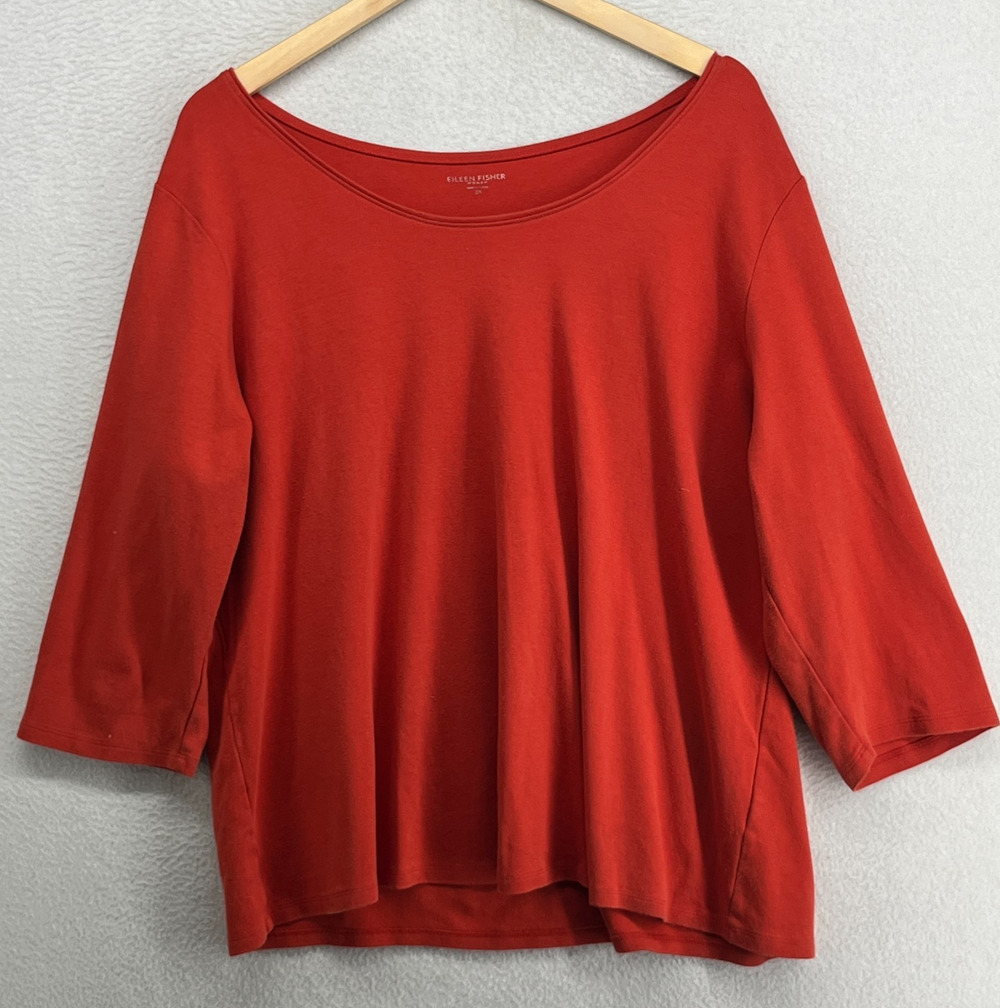 EILEEN FISHER Top 2X Plus Cotton Interlock Jersey Scoop Neck 3/4 Sleeve Orange